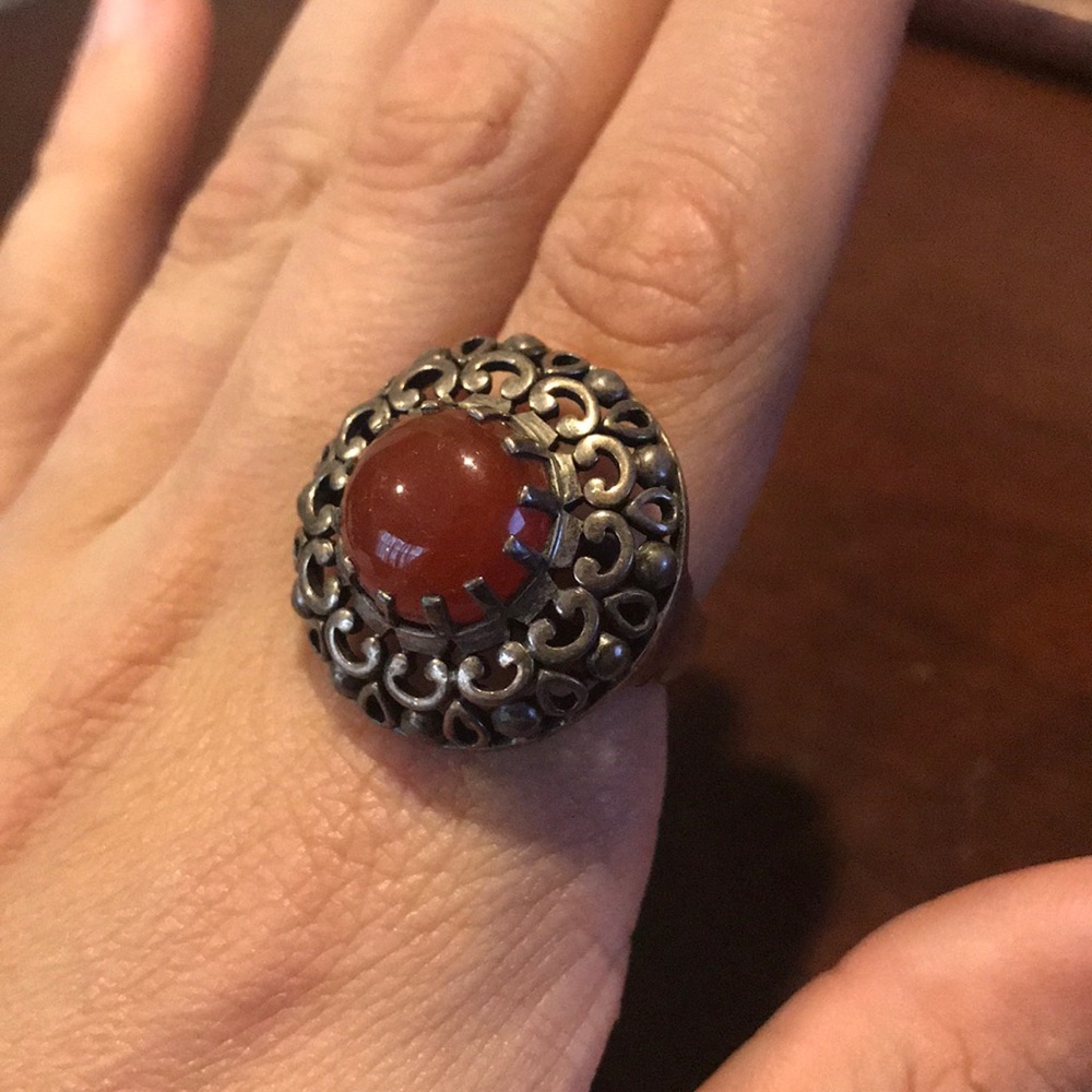QVC Artisan Crafted Carnelian Filigree Ring Sz. 8 Sterling Silver 925